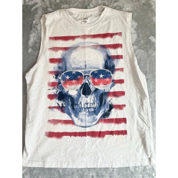 Mens Tank Sz M Americana American Flag Motorcycle Concert Skull Biker Graphic - Picture 5 of 5